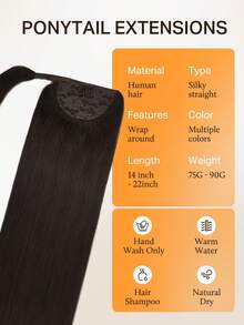 Extensiones de Cabello Invisible DOORES para Coleta, Fáciles de Instalar, 100% Cabello Humano, Liso, 14-22 Pulgadas, 75-90g, Extensiones de Cabello Remy de Alta Calidad con Clips, Apariencia Natural y Tacto Suave - S2 - Ver 2