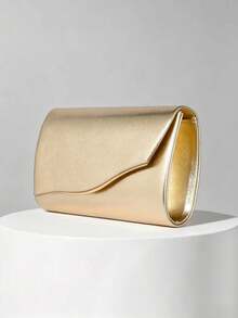 Metallic Gold Crinkle Envelope Clutch, Elegant Evening Handbag, Suitable For Formal Parties, Weddings And Galas - Gold - View 6