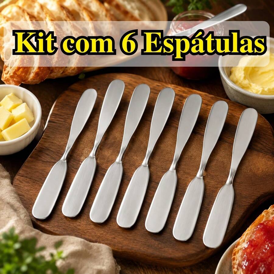 Jogo de 6 Espátulas De Inox Premium Para Manteiga e Geleia Facas Sem Serra Para Cozinha - Prata - Visão 1