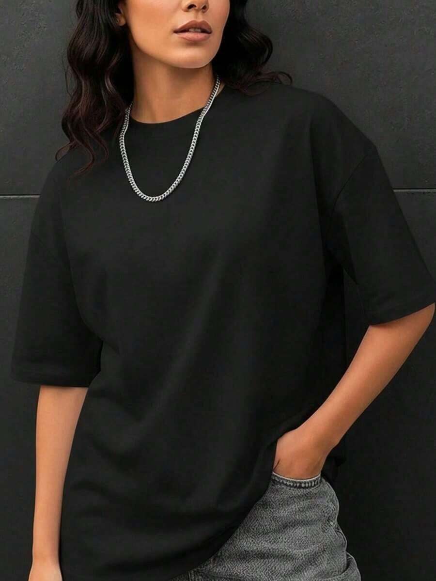 Women's Fashionable Loose Fit Short Sleeve T-Shirt | Exquisite Design | Summer Essential | Easy To Match | Show Off Your Style - 黑色 - 查看 1