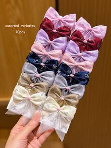 10 piezas de pinzas para el cabello con lazo de color aleatorio, horquillas de estilo dulce adecuadas para uso diario - Multicolor - Ver 6