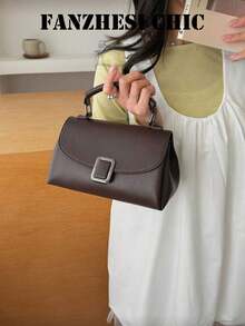 Bolso de mano de mujer de PU marrón, con textura de grano de lichí, ideal para damas de oficina, maestras y profesionales jóvenes, perfecto para el transporte diario, la oficina, las citas y las salidas casuales, un estilo versátil para todas las estaciones, diseño compacto y elegante - Café - Ver 1