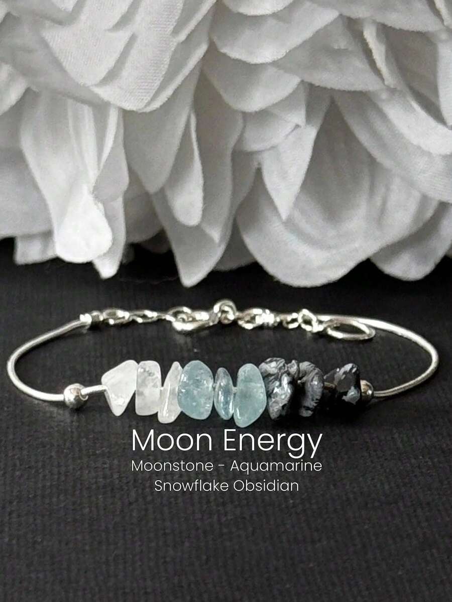 Handmade Moon Energy Bracelet With Natural Snowflake Obsidian And Adventure Stone, Can Heal And Relieve Stress, Balance Emotions. This Is A Perfect Gift For Women's Daily Wear.