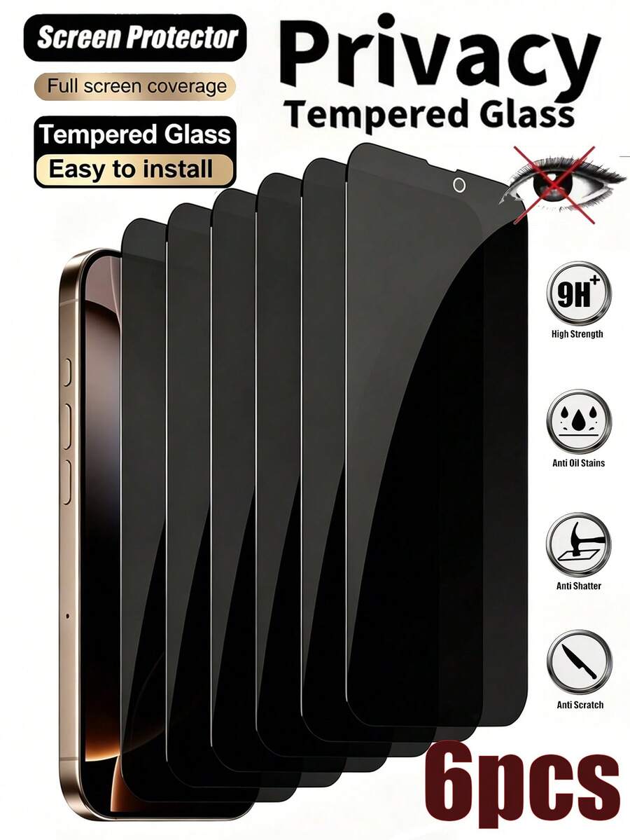 6pcs/Pack [Anti-Spy Tempered Glass Screen Protector] Anti-Fingerprint Coating Reduces Oil Residue. Water-Resistant Design Enhances Practical Protection. Compatible With IPhone 17e/17Promax/17Pro/17Air/17/16/16Pro/16Plus/16Promax /15 /15 Plus /15 Pro /15 Pro Max/ 14 /14 Plus /14 Pro /14 Pro Max/13 Mini/13/ 13 Pro /13 Pro Max/ 12 Mini /12/ 12 Pro/ 12 Pro Max/11/ 11 Pro /11 Pro Max And Other Models.