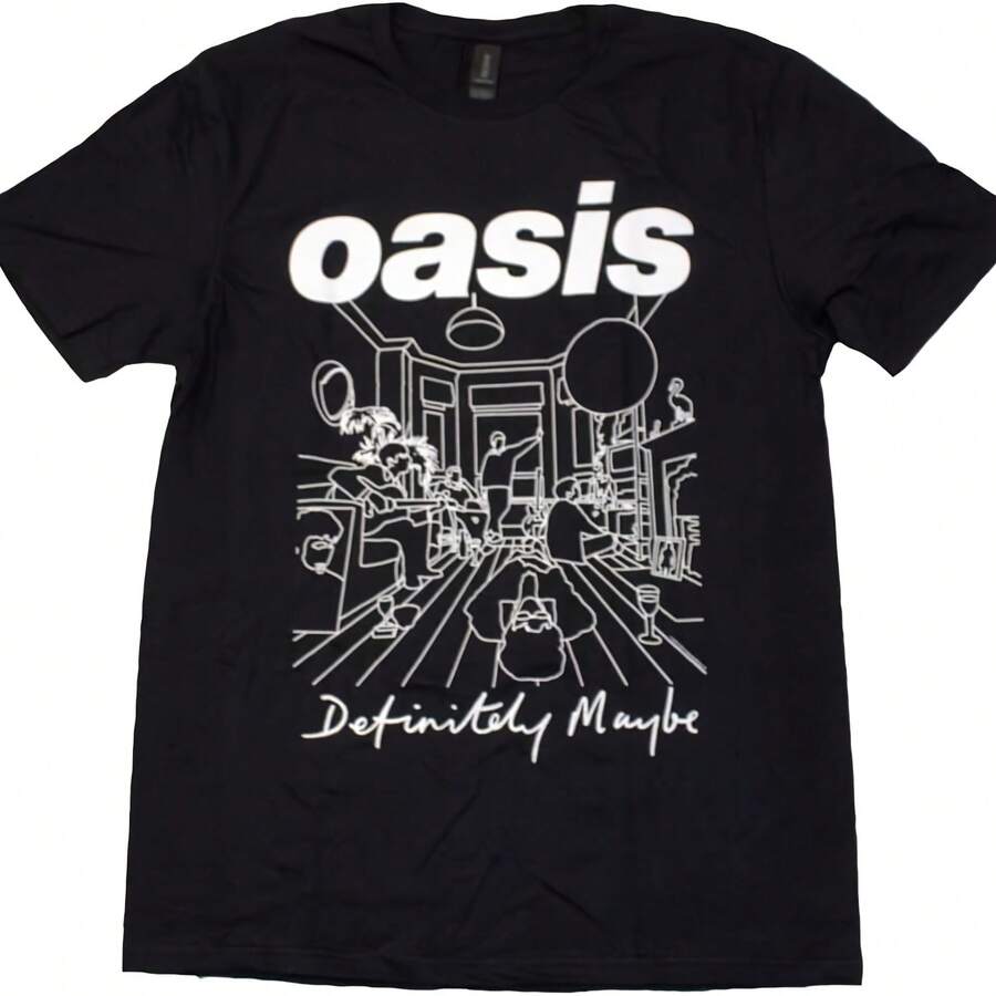 Rock Off Licensed Products Oasis Definitely Maybe Line Drawing T Shirt - Black - View 1