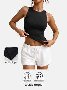 Women's Double-Layered Polyamide Blouse With Brazil World Cup Theme. Suitable For Evenings, Holidays, Vacations, Office, Home, Diaries, Birthday Parties, Dating, Homecoming, Travel, Brunch, Airport Wear, Sports And Fitness. - 黑色 - 查看 7