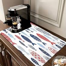 1pc Fish Pattern Printed Absorbent Dish Drying Mat, Home Decor, Dish Drying Pad, Espresso Machine Countertop Absorbent Mat, Sink Drain Mat, Soft Faucet Absorbent Mat, Sink Cup Mat, Kitchen & Bathroom Accessories - Multicolor - View 3