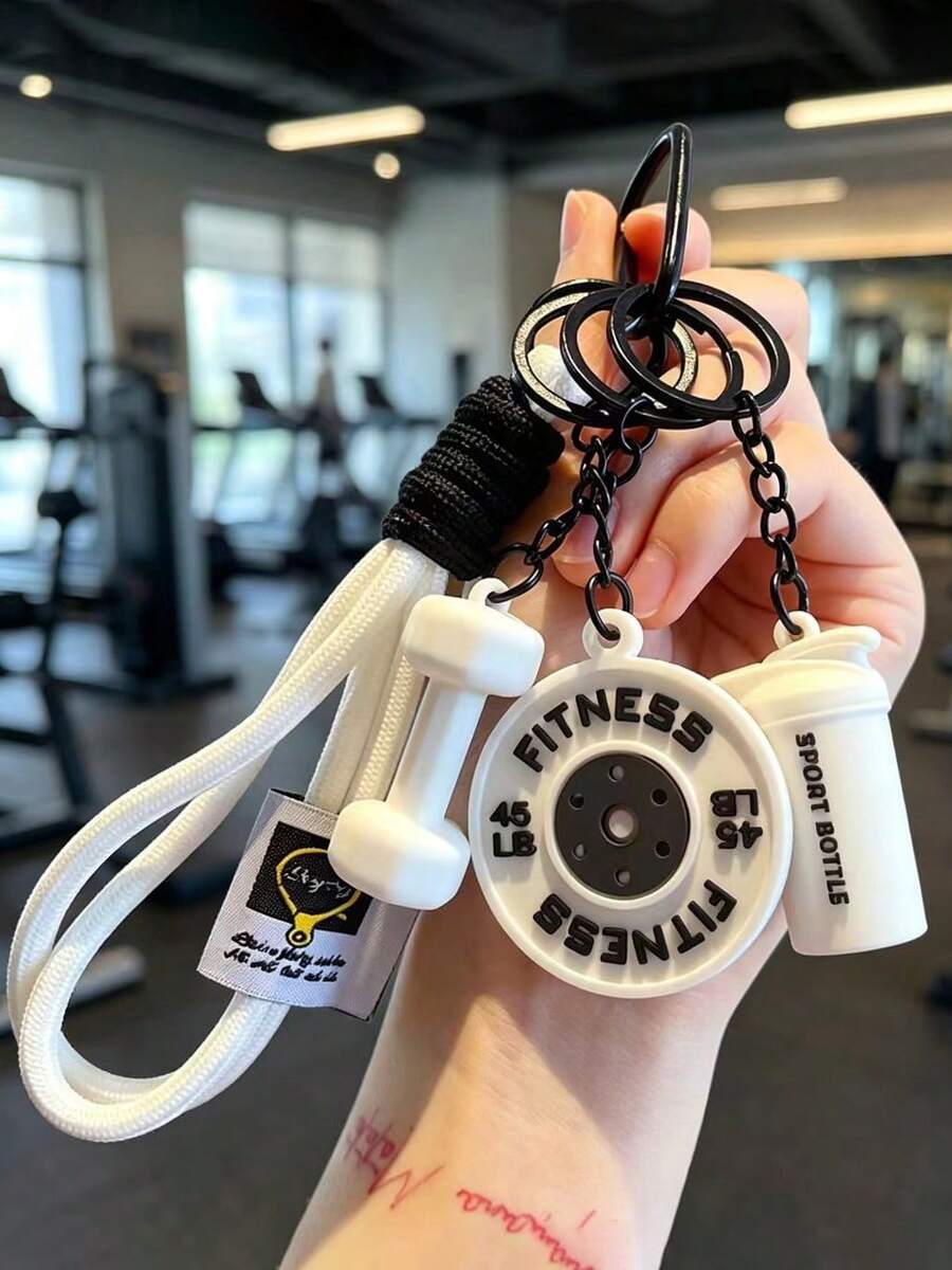 1pc Mini Fitness Barbell Keychain Pendants Couple Car Bag Backpack Decorations For Fitness Enthusiasts Gym Members Friends Gift - Multicolor - View 1