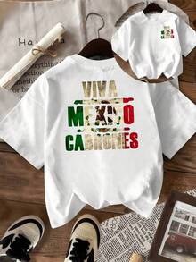 Orgullo patriótico mexicano con letras grandes en verde blanco y rojo que expresan fuerza pasión y amor por la tierra y su gente camiseta de mujer con estampado doble moderno y cómodo - Negro - Ver 6