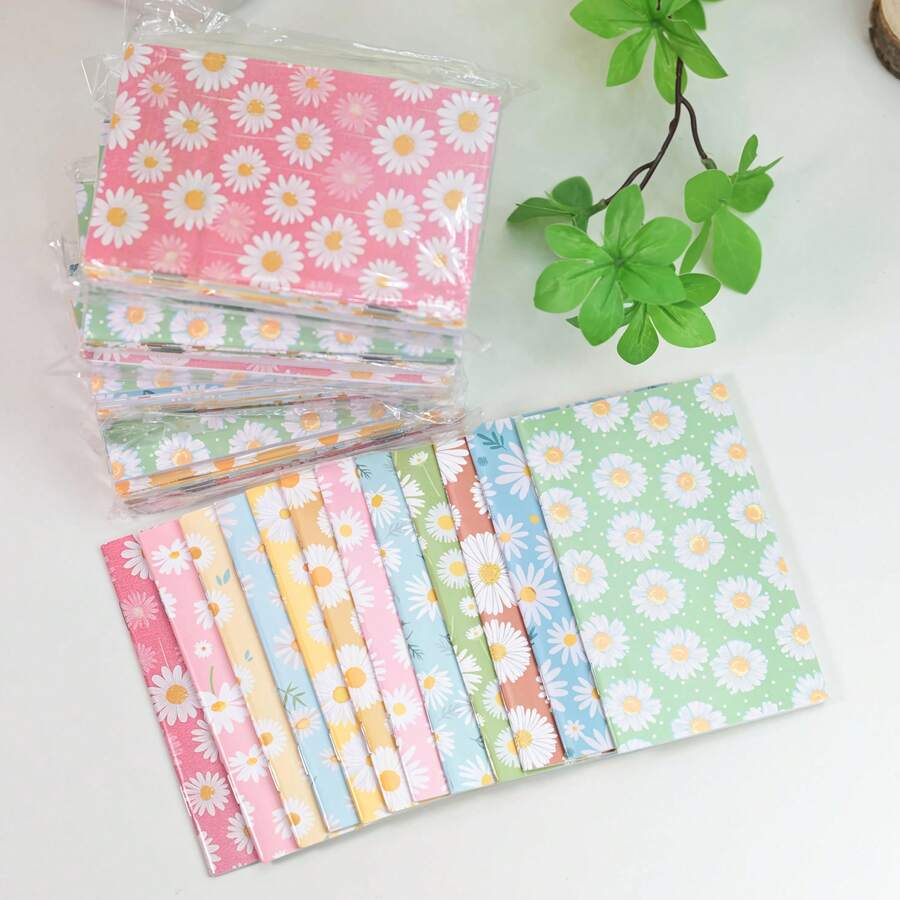 12pcs Random "Spring Daisy" Pocket Notebooks - Lined Pages, Durable Saddle Stitch Binding; Perfect For Family, Friends, Classmates And Colleagues School Supplies - one-size - View 1
