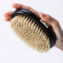Natural Boar Bristle Dry Brushing Body Brush, Soft Bristles, 2-In-1 Wet Dry Exfoliating Bath Brush With Hand Strap, Massage Scrubber For Smoother Skin And Improved Circulation, Home Shower SPA Tool, Body Care Tools - Black - View 2