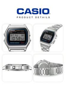 Casio A158WA‑1 Unisex Vintage Square Digital Watch Polished Silver Stainless Steel Bracelet Blue‑Black Retro Border Dial Multifunctional Alarm Chronograph Wristwatch for Campus Daily Wear Street Fashion Music Festival Casual Hangout Ideal Unisex Gift for Birthday Backdaycanto‑School Graationi totalpkkk週周英國改：改成 Urbanpem. - A158WA-1 - 查看 8