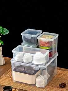 1/2pcs Transparent Plastic Tea Box With Lid, Tea Set Storage Box, Kung Fu Tea Cup Tea Bag Sorting Storage Box, Dust-Proof And Moisture-Proof Desktop Organizer, Stackable Compartment Storage Box For Tea Utensils And Tea Bags, Multiple Sizes Available - Multicolor - View 8