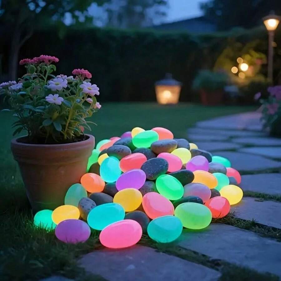 3pcs 4.5cm Super Large Glow In The Dark Pebble Stones, Waterproof Durable Luminous Decorative Rocks For Outdoor Pathway, Indoor Aquarium, Landscape, Party, Holiday Decor - Multicolor - View 1