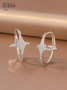 Hihho 1 Pair X-Shaped Fully Paved Zirconia Hoop Earrings, Dual-Color Options, Luxury Versatile Commuter Earrings, Personalized Criss-Cross Earrings, Professional Commute Style - X Type - View 4