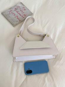 Luxury Geometric Patchwork Crocodile Texture Underarm Bag, Y2K Colorblock Shoulder Bag For Women, Minimalist Versatile For Daily And Party Wear - White - View 4