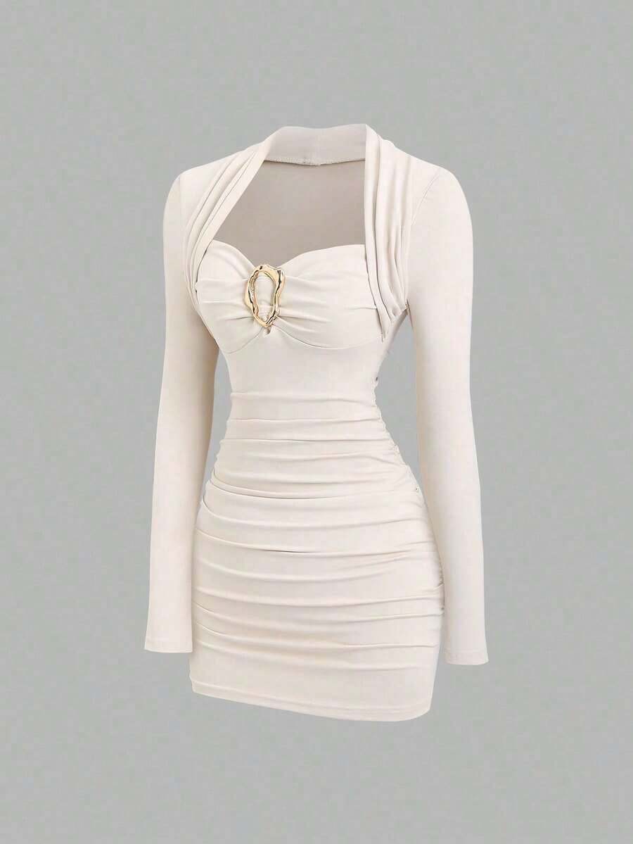 Women Midi Dresses - Apricot - View 1