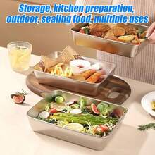 3 حاويات تخزين طعام مربعة كبيرة من الفولاذ المقاوم للصدأ مع أغطية - مقاومة للتسرب، قابلة للتكديس، موفرة للمساحة، سهلة التنظيف، قابلة لإعادة الاستخدام، مناسبة للتخييم والأنشطة الخارجية والاستخدام المنزلي، مثالية لتخزين اللحوم والفواكه والخضروات وإكسسوارات المطبخ - متعدد الألوان - مشاهدة 7