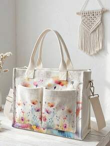 A Large-Capacity Multi-Purpose Tote Bag It Also Features A Unique Colored Flowers Print Pattern. - It Strawberry Be Used As A Shopping Bag, A Handbag Or A Shoulder Bag. This Large-Capacity Thick-Threaded Tote Bag Is Lightweight And Has A Soft Texture. - Multicolor - View 9