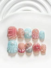 Bộ 10 miếng dán nghệ thuật móng tay thủ công, bộ sơn gel móng tay, trang trí móng hình vỏ sò, sao biển, đường sóng, sơn móng màu xanh & đỏ, phong cách mùa hè tươi mới, bao gồm dụng cụ làm móng (1 miếng dán thạch + 1 dũa móng), 3 kích thước: vuông, vuông ngắn, hình hạnh nhân, phù hợp cho tiệc, hàng ngày, chụp ảnh, đi làm mùa xuân/hè - Nhiều màu - Xem 16