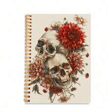 1pc Gothic Skull & Red Flower Spiral Notebook - A5 Size Black Cover, Exquisite Floral Design, Suitable For Work, Study And Gift, Study Notebook | Gothic Style | Durable Spiral Binding, Gothic Notebook - F - View 7