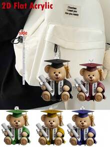 1pc 2D Flat Graduation Bear Pendant - Cute Graduation Cap And Diploma Ornament, Easy To Hang On Car Rearview Mirror, Backpack Keychain - Graduation Party Gift, Graduation Ceremony Gift - Birthday Graduation Decoration, 2D Flat - View 1