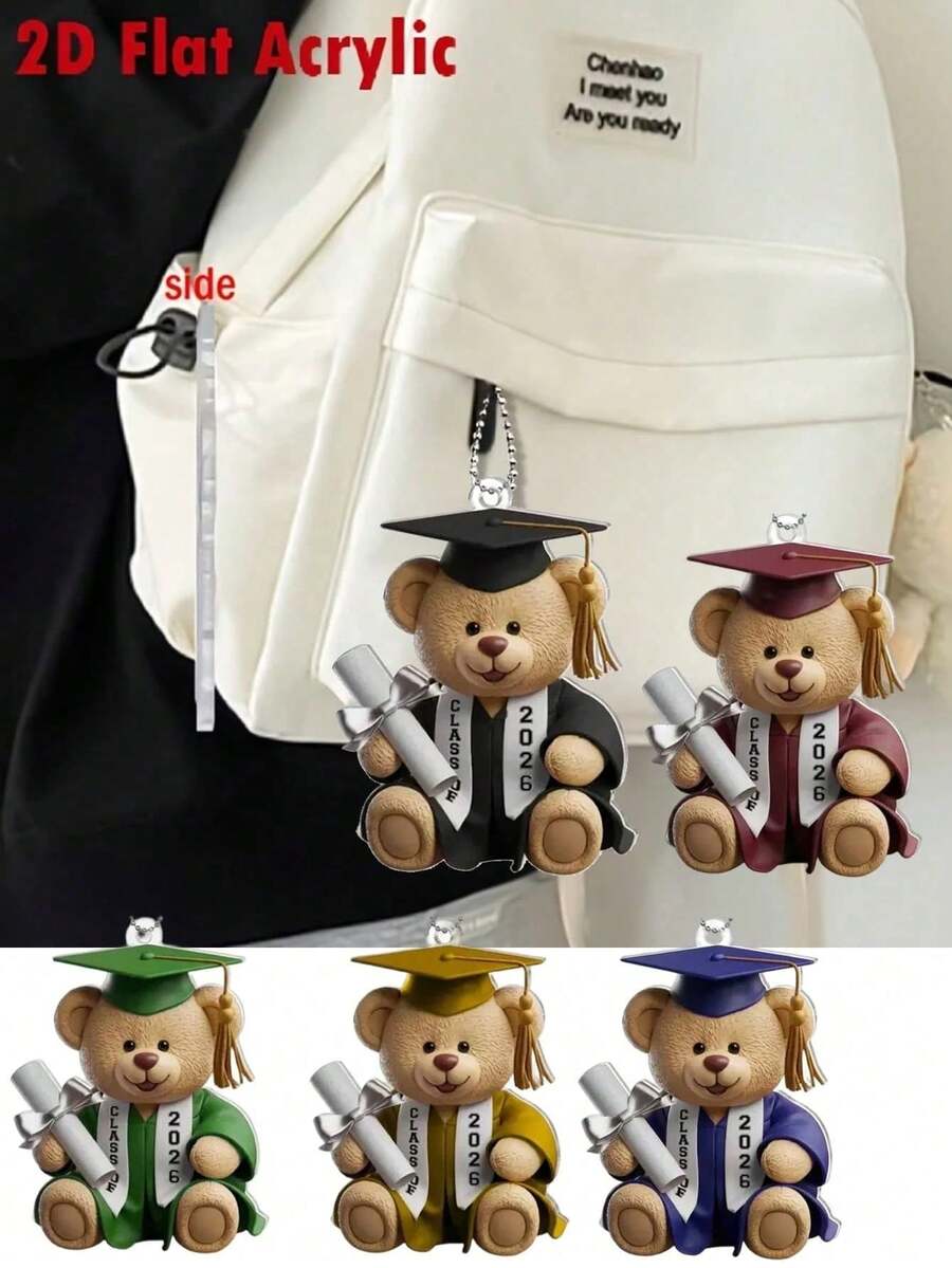 1pc 2D Flat Graduation Bear Pendant - Cute Graduation Cap And Diploma Ornament, Easy To Hang On Car Rearview Mirror, Backpack Keychain - Graduation Party Gift, Graduation Ceremony Gift - Birthday Graduation Decoration, 2D Flat - View 1