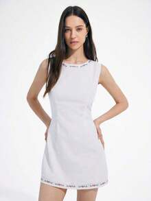 MEXChiquease Vestido corto para mujer de estilo campestre francés elegante y minimalista con cuello redondo, sin mangas, con bordado floral y cintura marcadaMEX QD0U - Blanco - Ver 2