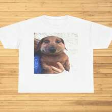 Crew Neck Cotton T-Shirt, Regular Fit, Dachshund Photo Print, Pet-Loving Animal Theme, Casual Style,  Gift, Suitable For Dog Owners, Spring/Summer Cas - Black - View 2