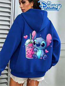 Disney Stitch Strawberry Milk Tea Print Hoodie,  Women's Hoodie, Men's Hoodie,Fathers Day Gift,Fourth Of July,Disney Collaboration - Blue - View 1