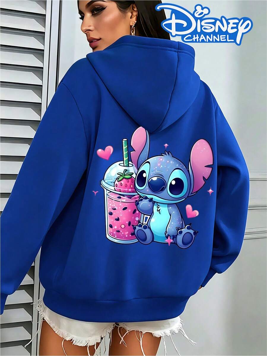 Disney Stitch Strawberry Milk Tea Print Hoodie,  Women's Hoodie, Men's Hoodie,Fathers Day Gift,Fourth Of July,Disney Collaboration - Blue - View 1