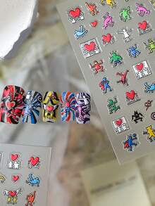 1片5D立体浮雕可爱粉桃卡通美甲贴纸，卡哇伊3D自粘美甲贴花，心形向日葵图案，甜美美甲DIY装饰，适合女性女孩日常派对美甲用品 - 彩色 - 查看 4