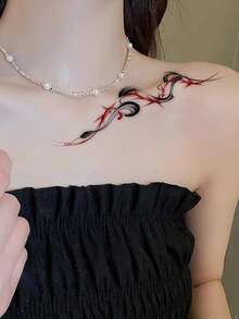 2 Pieces Of Tattoo Stickers - Traditional Chinese Ink Red Bamboo Spirit Snake Red Plum Elegant Horizontal Combination Tattoo Pattern, Temporary Tattoo Stickers, Washable PVC One-Time Waterproof And Sweat-Resistant Hand, Arm, Waist, Abdomen, Back, Leg Non-Reflective Imitation Tattoo Design, Suitable For Travel, Music Festivals, Games, Graduation Gifts, Daily Use. For 3-5 Days. - Multicolor - View 7