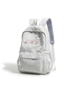 SHILAN Mochila con bordado de letras, mochila escolar de gran capacidad, mochila de viaje casual resistente al agua - Multicolor - Ver 6