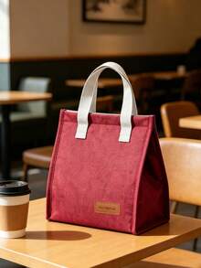 1pc Solid Color Large Capacity Hook And Loop Lunch Insulated Bag, Made Of Wear-Resistant Waterproof Oil-Proof Oxford Fabric, With Thickened Aluminum Foil Lining For Long-Lasting Temperature Retention, Hook And Loop Closure For Easy Opening And Leak-Proof, Large Capacity Can Hold Multiple Meals - Multicolor - View 2