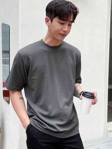 Men's Solid Color Crew Neck T-Shirt - Grey 2 - View 5