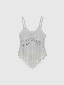 Áo hai dây cổ chữ V phối ren Pháp cho mùa hè - Xanh lá nhạt - Xem 1