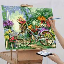 24-Color Adult DIY Digital Oil Painting Kit - 40*50cm/16*20inch Retro Bicycle With Flower Basket In Vibrant Colorful Garden Pattern, Includes 1pcs Canvas, 3pcs Different Paint Brushes & 1pcs Color Chart, Ideal For Living Room, Bedroom, Office & Home Wall Decoration, Perfect Gift For Valentine's Day, Birthday, Mother's Day, Christmas & All Holidays, Professional Adult Art Usage (Unframed) - Nhiều màu - Xem 4