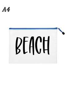 多色防水時尚網格布海灘包,印有「Beach」字樣彩妝包,海灘主題。大容量透明化妝包,附尼龍拉鍊盥洗包 - 輕量,可存放文件、文具、防曬霜、零食、比基尼和海灘必需品。春夏收納,非常適合游泳、海灘、潛水和夏季度假 - 彩色 - 查看 14