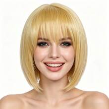 12 Inch Short Bob Wig, Straight Bangs, Heat-Resistant Synthetic Fiber Hair, Suitable For Women's Daily Natural Styling Parties, Summer Music Festivals, Y2K Style Role-Playing Costumes And Accessories, Halloween Gifts - Multicolor - View 17