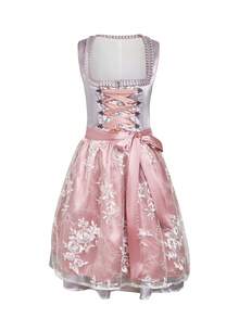 3pcs Women's Dirndl Dress Set, Traditional German Bavarian Oktoberfest Costume, Suitable For Halloween Casual - Pink - View 1