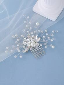 Peine para el cabello con adornos de perlas refinados, accesorio sofisticado para bodas de destino y eventos sociales de alto nivel - Plateado - Ver 6