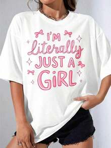 Women's Cotton T-Shirt With Round Neck And Tie, Women's Sportswear, Women's Summer Casual Short Sleeve Pink Text Phrase Oversized Party Daily Blouses - 白色 - 查看 9