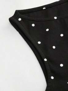 Top Bandeau Casual Negro de Verano para Mujer con Escote Pronunciado, Lazo y Estampado de Lunares - Negro - Ver 2