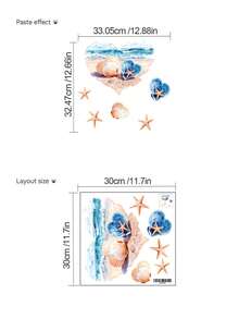Watercolor Ocean Style Shell & Starfish Toilet Wall Sticker, Waterproof Removable, Fresh Summer Heart Beach Bathroom Decor Sticker - Wall Stickers - View 7