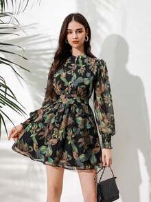 Aveloria Revavyn Vestido de manga farol con estampado completo, outfit de vacaciones para mujer - Multicolor 3 - Ver 9