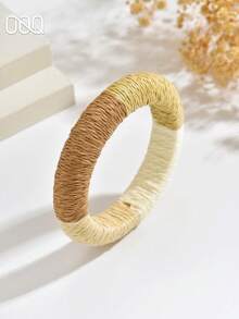 OOQ 1 pieza Pulsera circular de ratán minimalista para mujer, accesorio versátil, elegante y casual, adecuado para uso diario, fiesta, regalo de vacaciones (tejido de ratán hecho a mano, forma aleatoria) - marrón medio - Ver 5