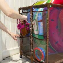 Large Capacity Pool Toy Storage Organizer On Wheels Mesh Rolling Storage Bin For Swimming Pool Floats Noodles Balls Accessories Weather Resistant Poolside Equipment Rack Container Brown - Brown - View 2