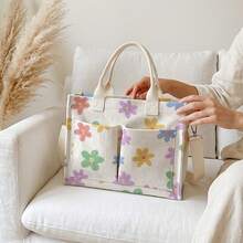 A Large-Capacity Multi-Purpose Tote Bag It Also Features A Unique Colored Flowers Print Pattern. - It Strawberry Be Used As A Shopping Bag, A Handbag Or A Shoulder Bag. This Large-Capacity Thick-Threaded Tote Bag Is Lightweight And Has A Soft Texture. - Multicolor - View 5