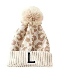 1 chiếc mũ len beanie nữ họa tiết da báo chữ A-Z thời trang, mũ len dệt dày lông xù phong cách casual cho mùa thu đông - Nhiều màu - Xem 30